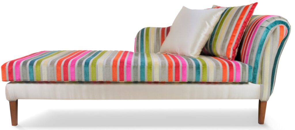 MÉRIDIENNE teinte CH patiné tissus revue rayures et bella