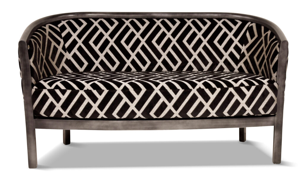 CANAPÉ JULIEN laque vieil argent tissu losange noir