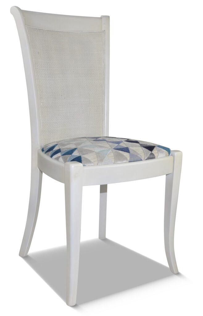 ISABELLE laque blanc patiné tissu orlando bleu