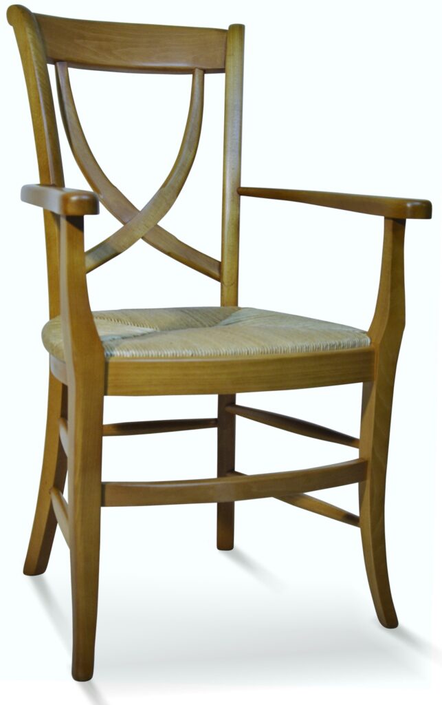 Fauteuil FLORENCE teinte claire patiné assise paille de seigle