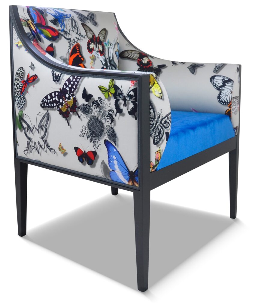 GUILLAUME laque anthracite tissus papillon blanc et brunei 36 assise