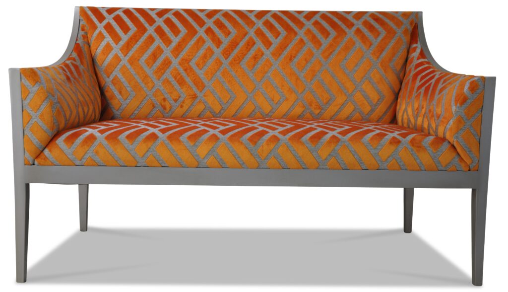 GUILLAUME canapé laque etain tissu losange orange