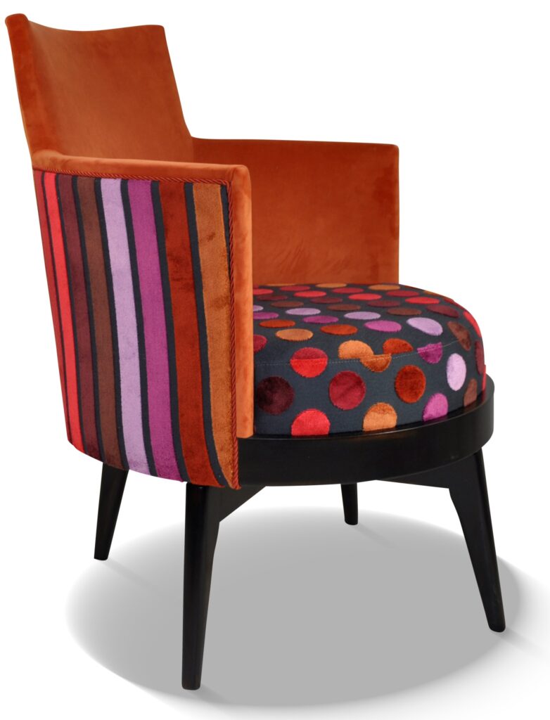 MATHIS laque noir tissus assise berlet pois dossier exterieur berlet rayure dossier interieur brunei 19