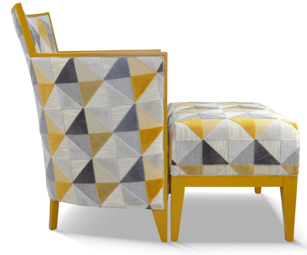 NATHAN et son pouf laque jaune 1 tissu floride jaune