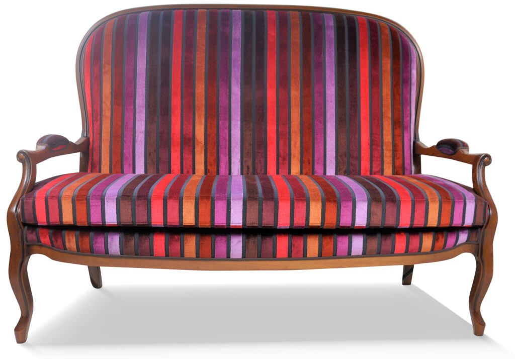 CANAPÉ MATHIEU teinte CH patiné tissu berlet rayure