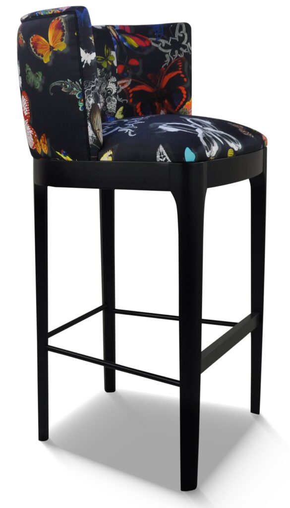 TABOURET ANITA laque noire tissu papillon noir
