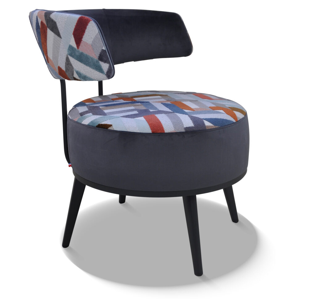 LOLA laque anthracite tissus brunei 2 (devanture assise et dossier avant) dulcis (dessus assise et dos arrière)