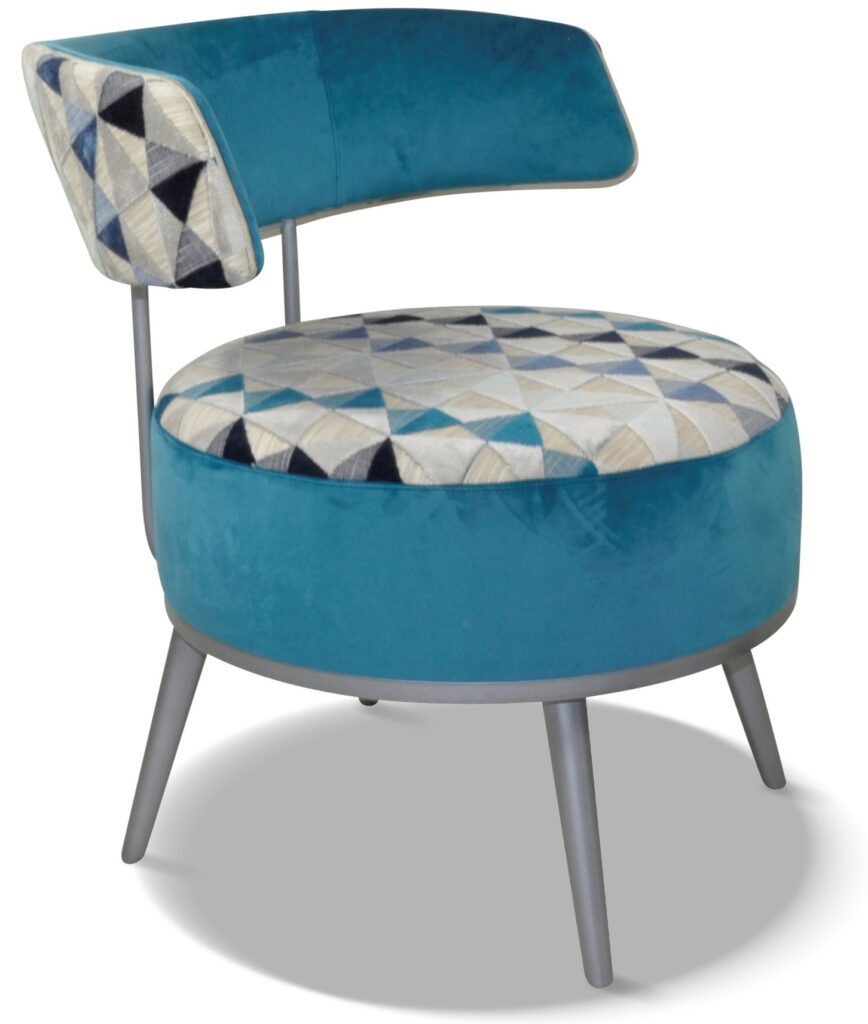LOLA laque alu tissu assise et dossier extérieur en orlando bleu, dossier intérieur et devanture assise brunei 36