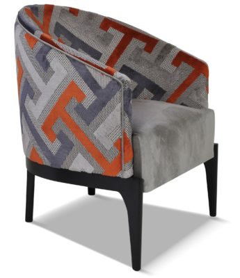 VICTOR laque noire tissu assise brunei 3 et dossier en géometric orange