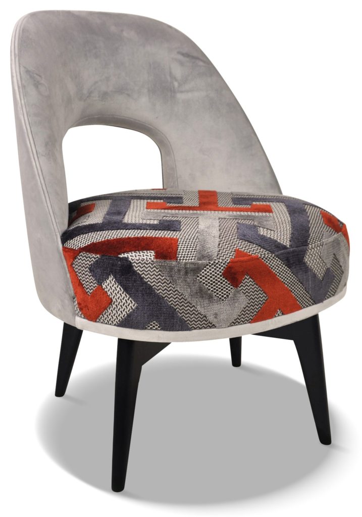 HUGO laque noire tissu assise géométric orange et dossier brunei 03