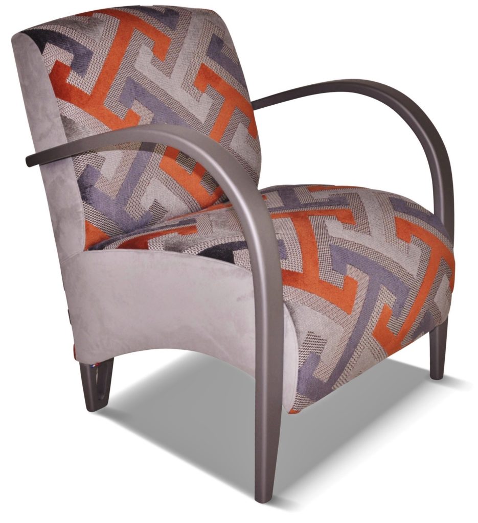 NIELS laque gris tendance tissu dossier et assise géométric orange côtés en brunei 05