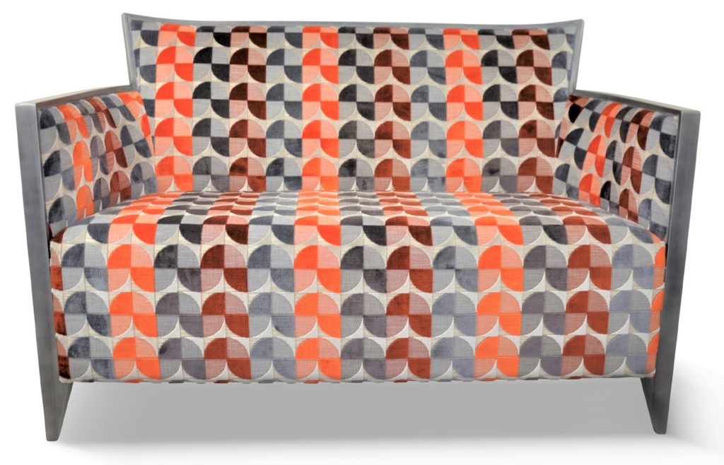 NATHAN canapé laque vieil argent tissu mississippi orange