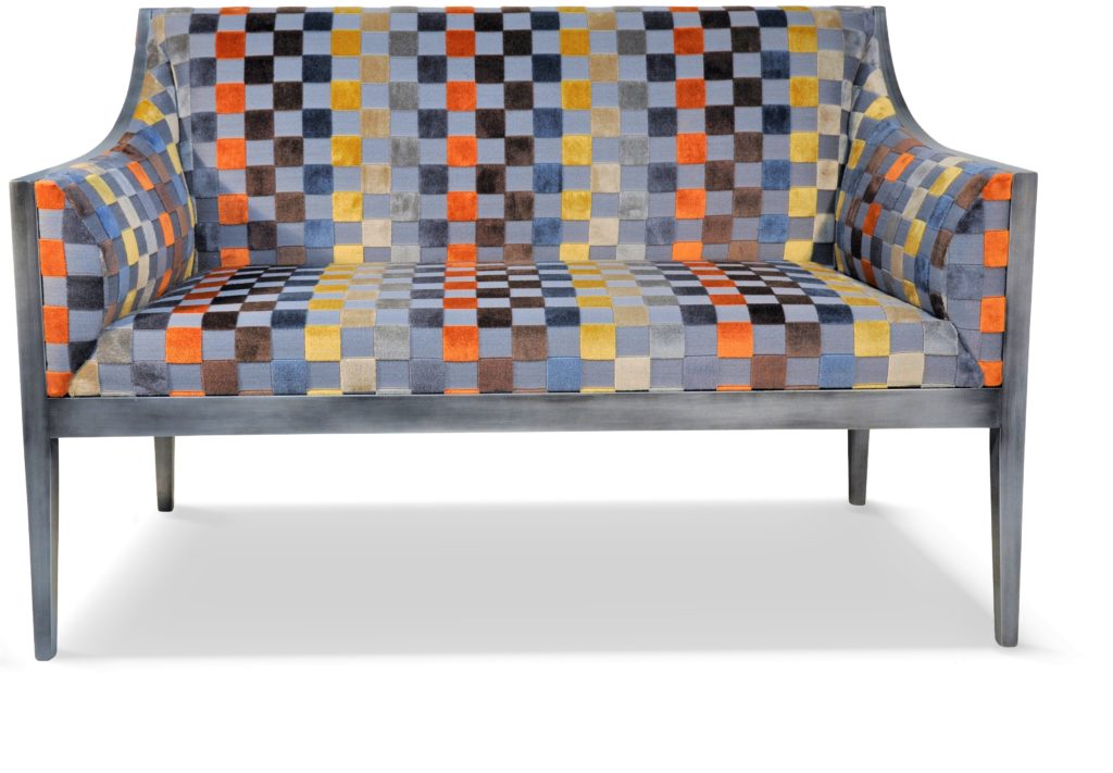 Canapé GUILLAUME laque vieil argent tissu carré gris