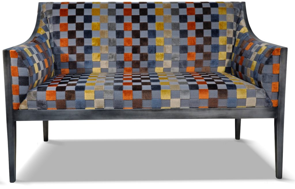 GUILLAUME canapé laque vieil argent tissu carré gris