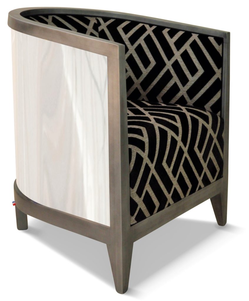 MIROIR laque vieil argent tissu losange noir