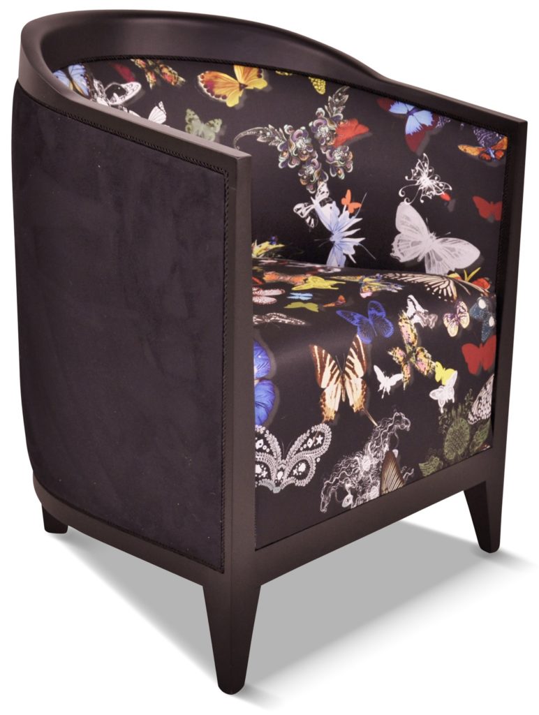ENZO laque noire tissu intérieur papillons noirs de Christian Lacroix et extérieur tissu brunei 01