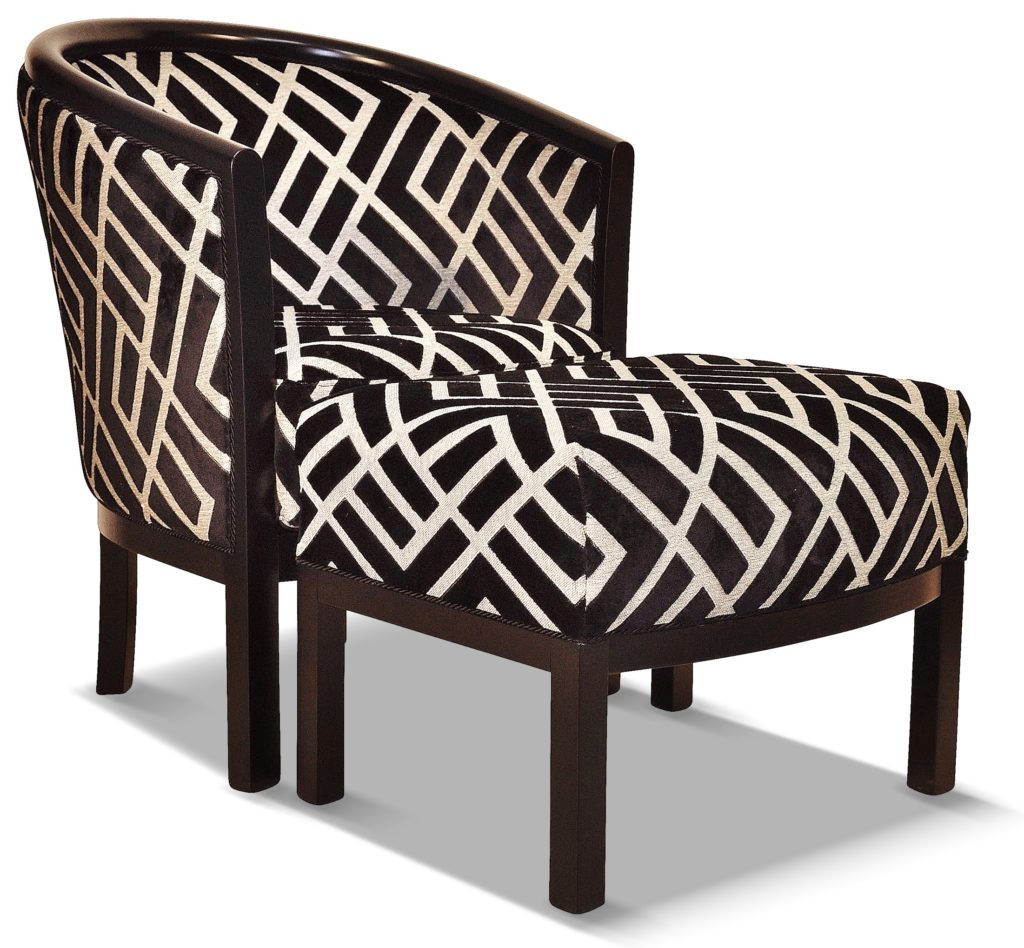 JULIEN et pouf JULIEN laque noire tissu losange noir