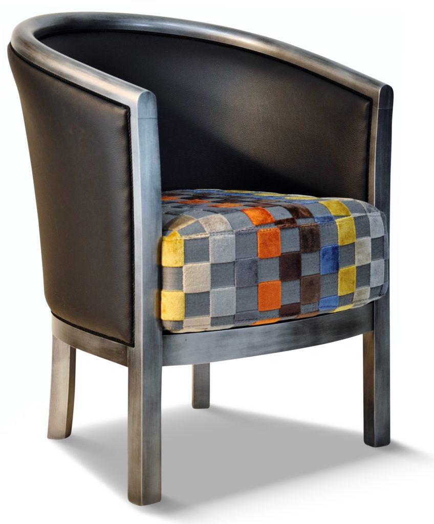 JULIEN laque vieil argent tissu assise carré gris et dossier en c. noir