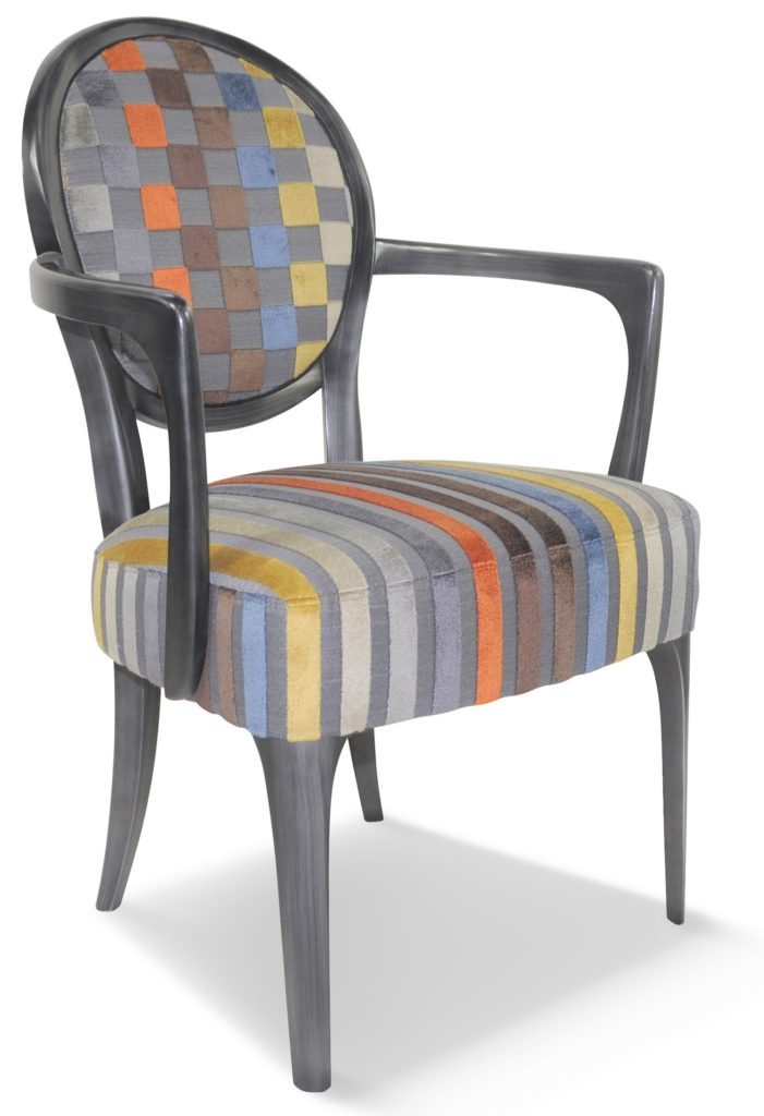 CLÉMENT laque oxyde tissu dossier carré gris et assise en rayures grises