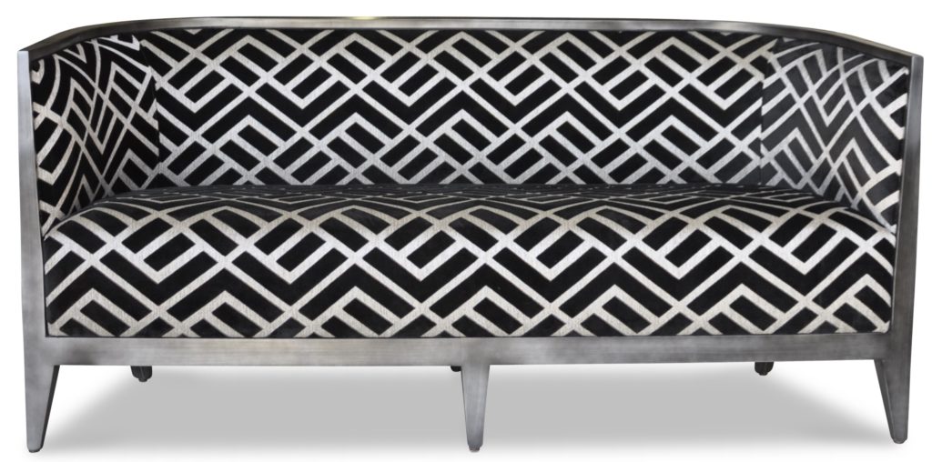 CANAPÉ MIROIR 3 places laque vieil argent tissu losange noir