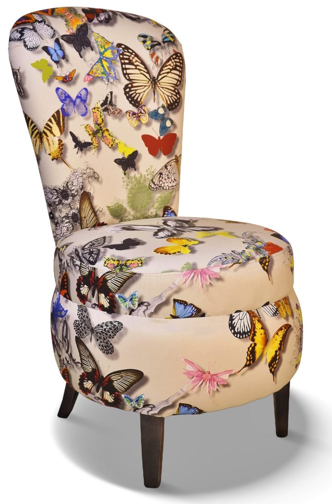 MAUD laque unie noire mate tissu papillons blancs de Christian Lacroix