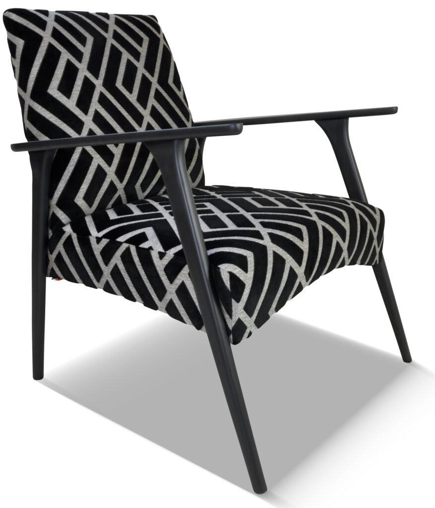 MARCEAU hêtre laque noir indus tissu losange noir