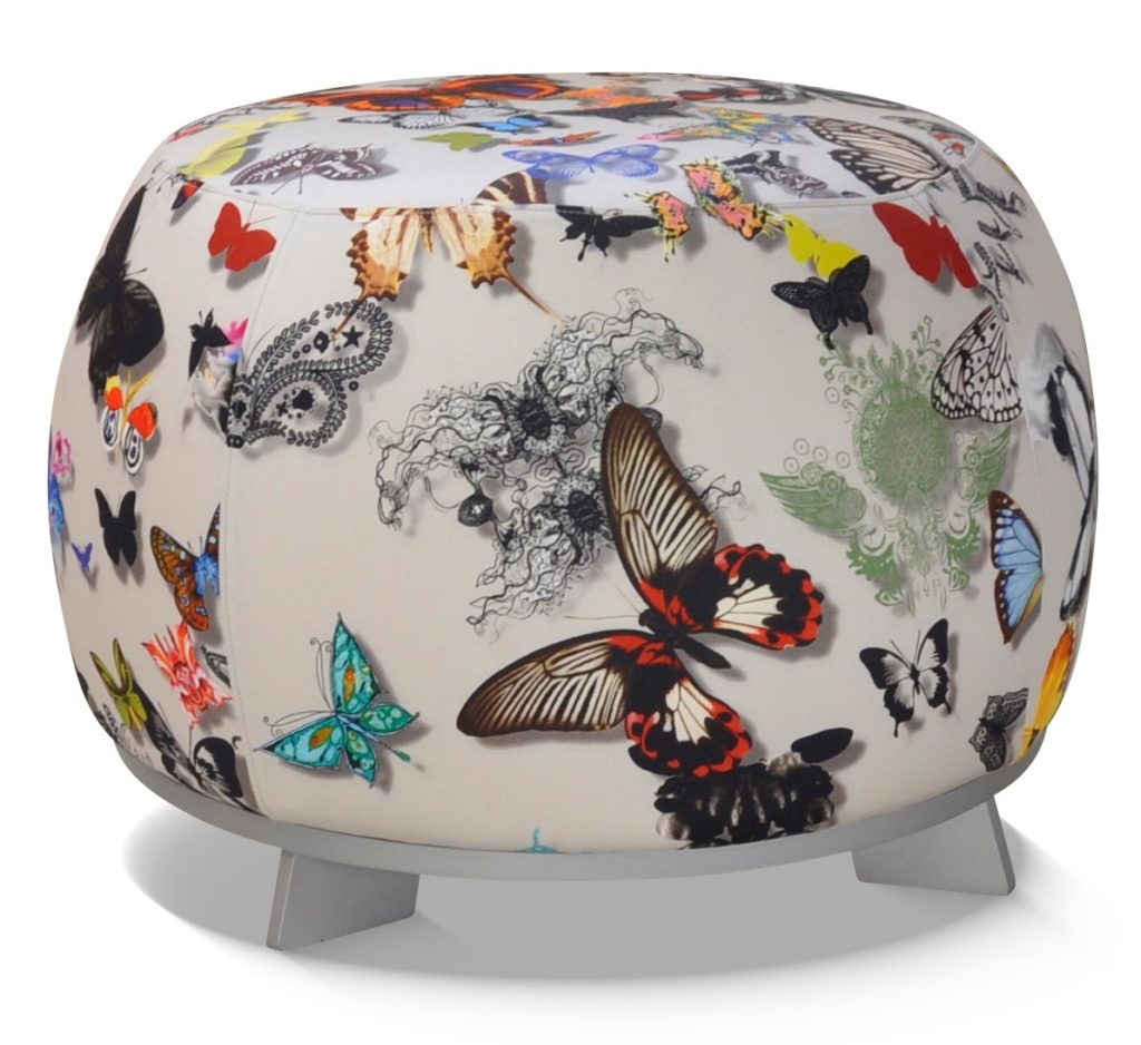 PABLO pouf tissu papillon blanc de Christian Lacroix