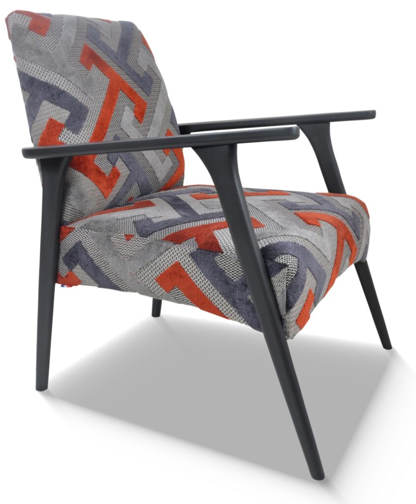 MARCEAU hêtre laque noir indus tissu geometric orange