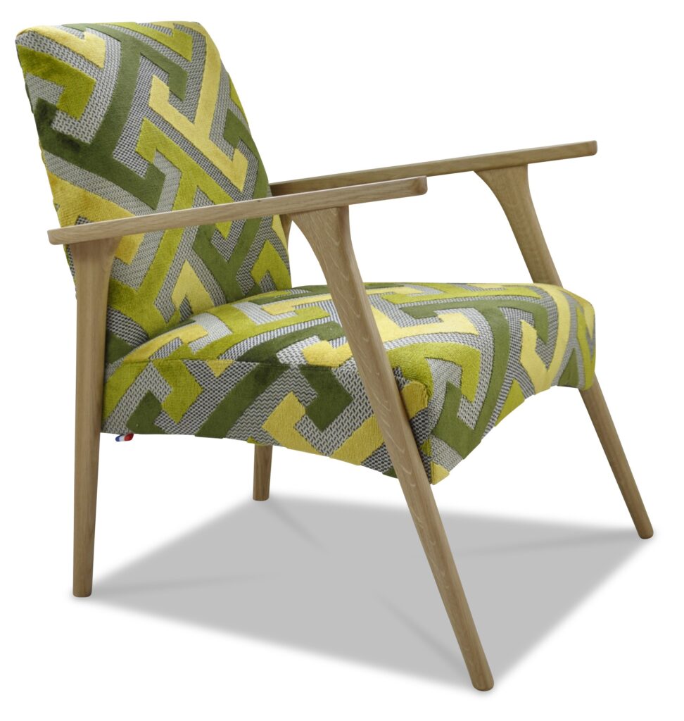 MARCEAU chêne teinte vernis naturel tissu geometric vert