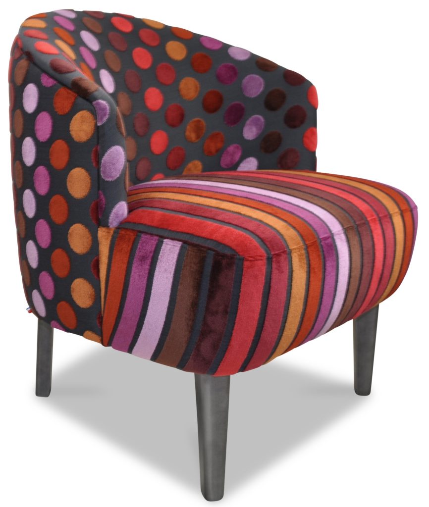 NICO laque vieil argent assise tissu berlet rayures et dossier en berlet pois