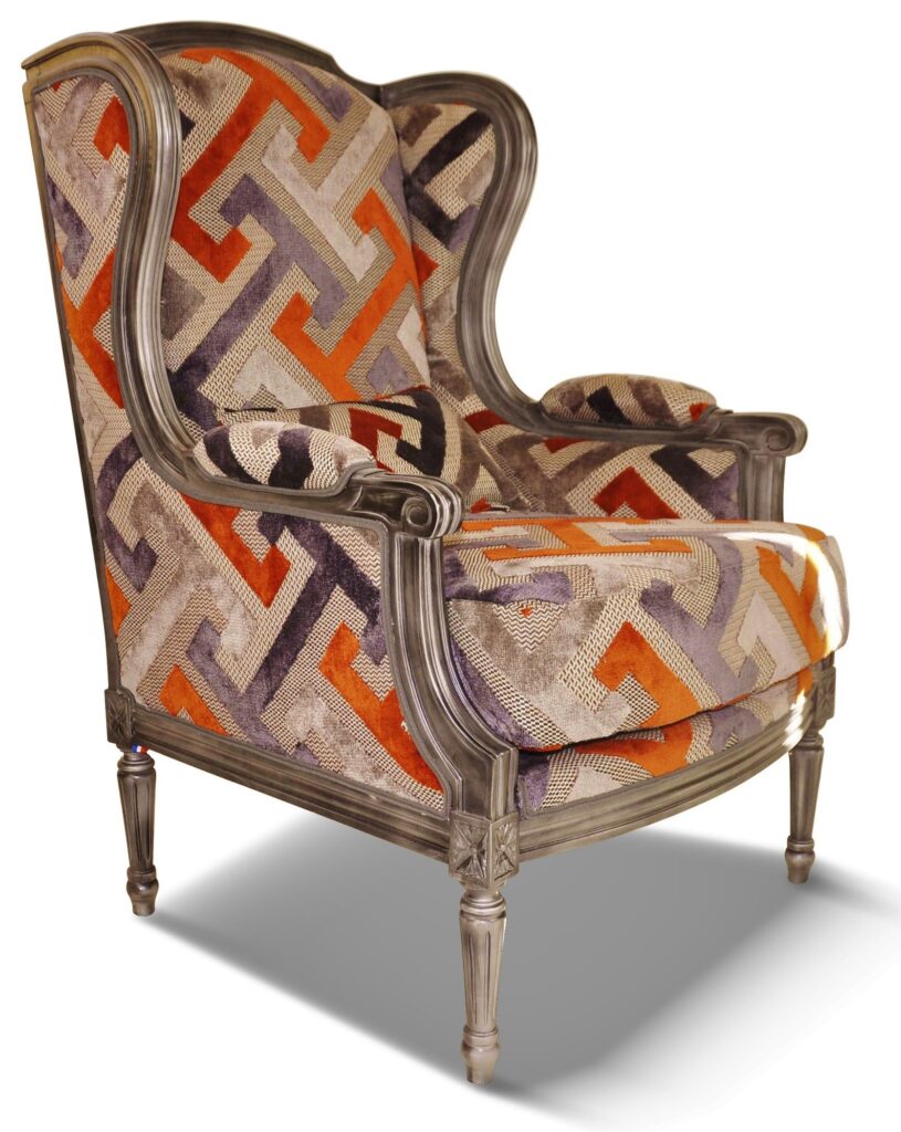 ALICE finition vieil argent tissu géométric orange