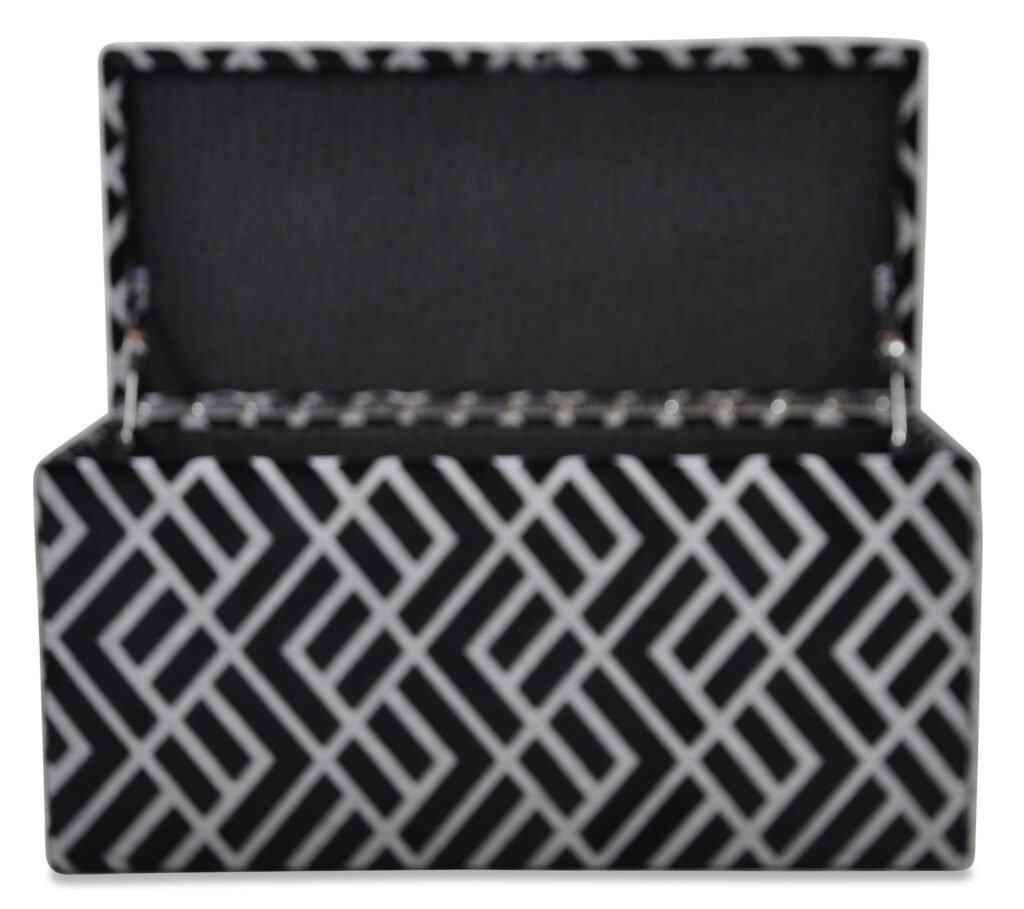 BANC COFFRE tissu losange noir