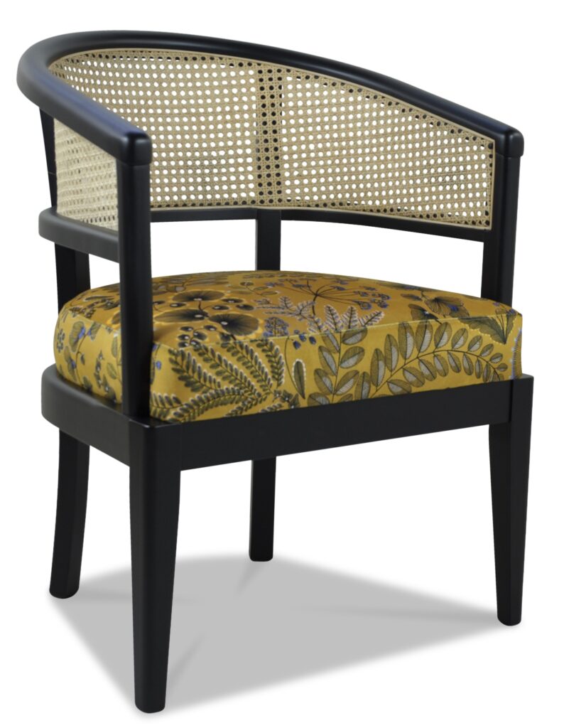 MAX laque noire tissu phenix cannage naturel