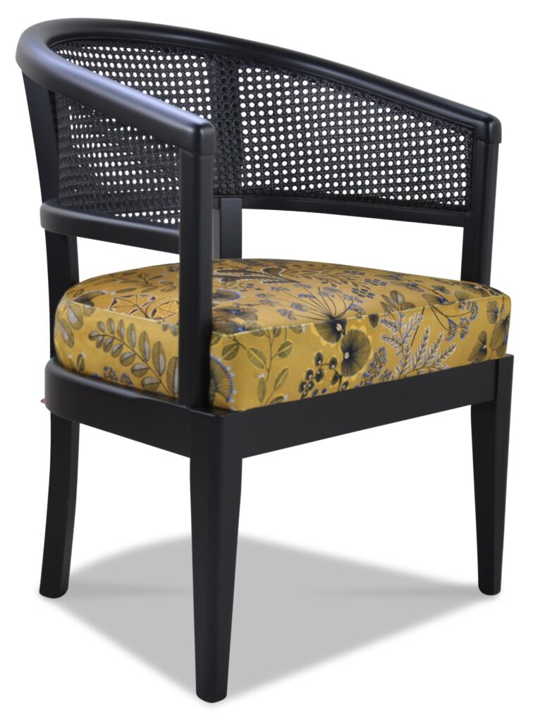 MAX laque noire tissu phenix cannage noir