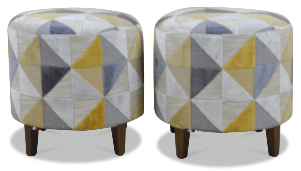 POUFS ronds teinte EH patiné tissu floride jaune